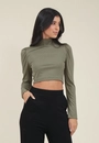 Blusa Malha Canelada Cropped Gola Alta