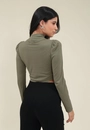 Blusa Malha Canelada Cropped Gola Alta
