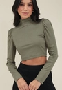 Blusa Malha Canelada Cropped Gola Alta