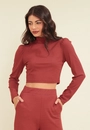 Blusa Malha Canelada Cropped Gola Alta