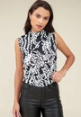 Blusa Sem Manga Em Malha Com Gola Alta E Estampa Bicolor