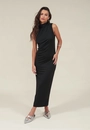 Vestido Midi Crepe Sem Manga Gola Alta E Franzidos