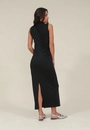 Vestido Midi Crepe Sem Manga Gola Alta E Franzidos