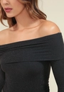 Blusa Em Malha Lurex Manga Longa Ombro A Ombro