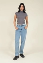 Calça Reta Cinto Strass