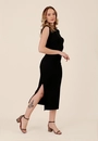 Vestido Midi Canelado Manga Muscle Tee Franzido Lateral