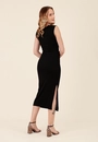 Vestido Midi Canelado Manga Muscle Tee Franzido Lateral
