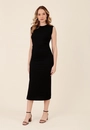 Vestido Midi Canelado Manga Muscle Tee Franzido Lateral