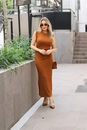 Vestido Midi Canelado Manga Muscle Tee Franzido Lateral