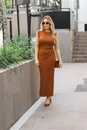 Vestido Midi Canelado Manga Muscle Tee Franzido Lateral