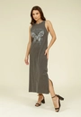 Vestido Midi Meia Malha Estonado Sem Manga Let Magic