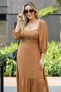 Vestido Midi Viscose Twill Manga 7/8 Abertura Decote