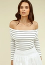 Blusa Em Ribana Listrada Manga Longa Ombro A Ombro