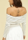 Blusa Em Ribana Listrada Manga Longa Ombro A Ombro