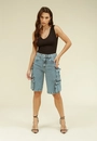 Bermuda Jeans Com Bolsos Cargo
