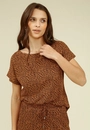 Blusa Manga Curta Malha Ribana Estampa Mini Onça