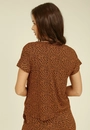 Blusa Manga Curta Malha Ribana Estampa Mini Onça