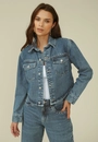 Jaqueta Jeans Barra Arredondada E Aplique De Tachas