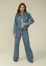 Jaqueta Jeans Barra Arredondada E Aplique De Tachas