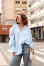 Camisa Em Tricoline Oversized Listrado Manga Longa