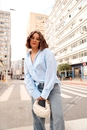 Camisa Em Tricoline Oversized Listrado Manga Longa