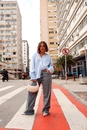 Camisa Em Tricoline Oversized Listrado Manga Longa