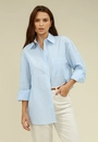 Camisa Em Tricoline Oversized Listrado Manga Longa