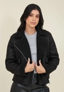 Jaqueta Biker Em Material Sintético Com Pelo Interno