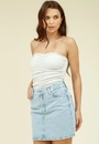 Saia Jeans Curta Com Aplicação De Strass