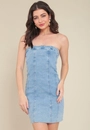 Vestido Jeans Curto Decote Reto Com Recortes