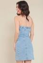 Vestido Jeans Curto Decote Reto Com Recortes