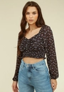 Blusa Tule Estampado Hortênsia Manga Longa Lastex Barra