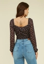 Blusa Tule Estampado Hortênsia Manga Longa Lastex Barra