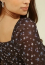 Blusa Tule Estampado Hortênsia Manga Longa Lastex Barra