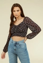 Blusa Tule Estampado Hortênsia Manga Longa Lastex Barra