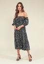 Vestido Viscose Midi Manga 7/8 Estampada Lover