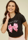 Blusa Cropped Em Cotton Manga Curta Laço