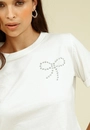 Blusa Em Meia Malha Manga Curta Com Aplique Laço