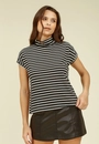 Blusa Malha Listrada Manga Curta Com Gola Alta
