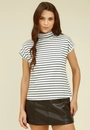 Blusa Malha Listrada Manga Curta Com Gola Alta