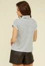 Blusa Malha Listrada Manga Curta Com Gola Alta