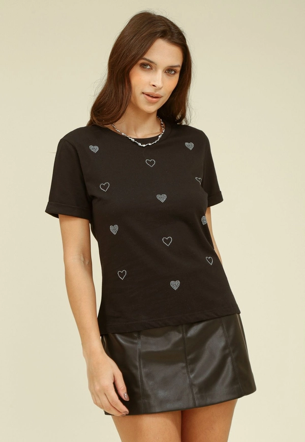 Blusa Em Meia Malha Com Aplique Strass Coração