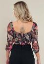 Blusa Cropped Em Tule Manga 3/4 Estampa Floresta Tropical