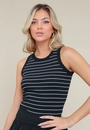 Blusa Regata Em Ribana Listrada