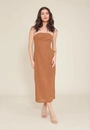 Vestido Midi Em Laise Com Decote Reto