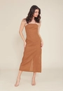 Vestido Midi Em Laise Com Decote Reto