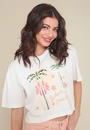 T-Shirt Cropped Com Silk Coqueiros Em Meia Malha