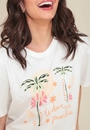 T-Shirt Cropped Com Silk Coqueiros Em Meia Malha