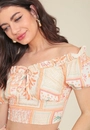 Cropped Viscose Com Lurex Manga Curta Com Franzido Estampa Oásis