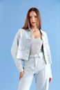 Jaqueta Jeans Com Strass Azul Claro